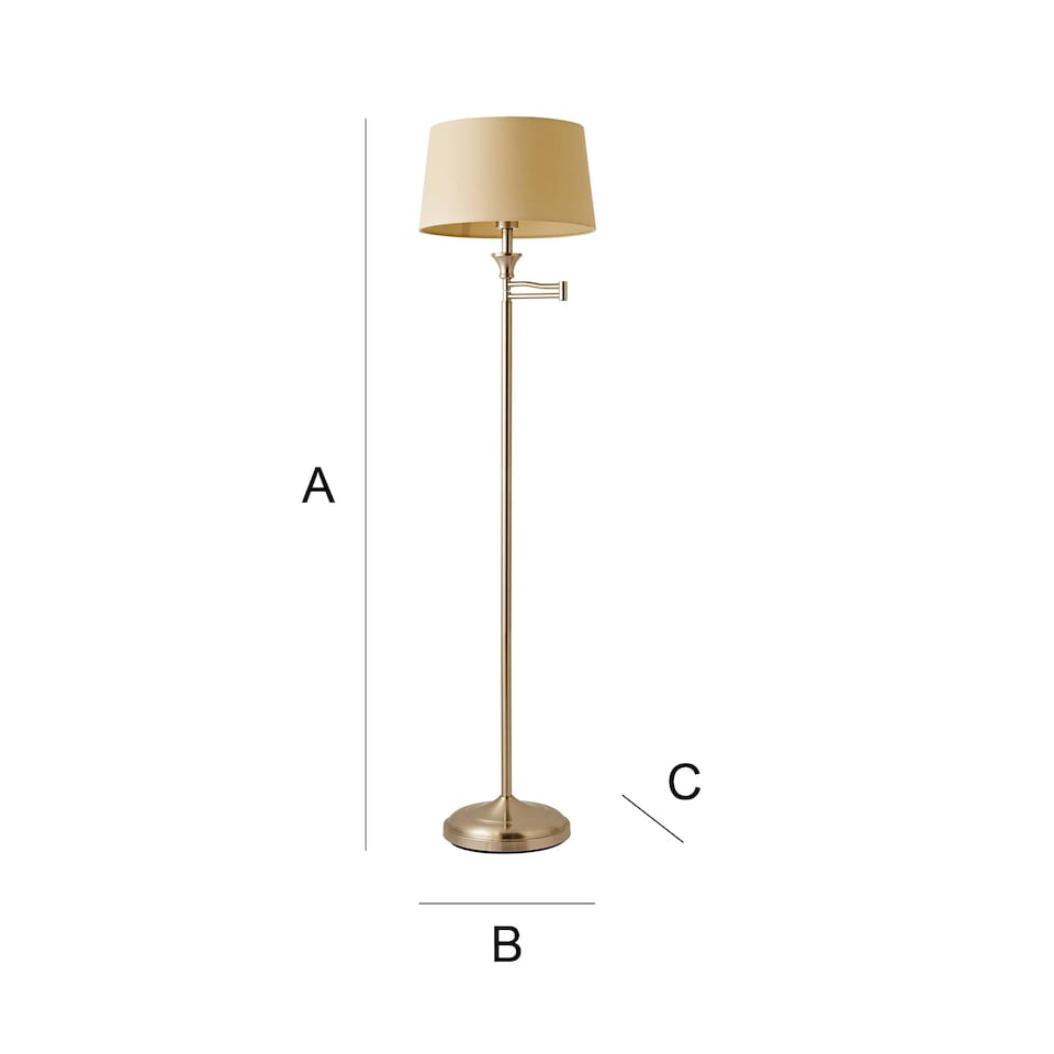 image 1 of ValueLights Adjustable Swing Arm Floor Lamp In Brushed Chrome Finish With Beige Light Shade