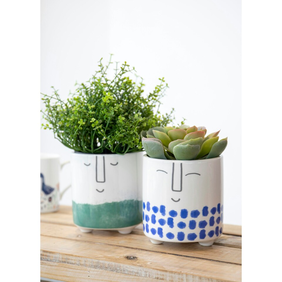 image 1 of KitchenCraft Planter Blue Dolomite Happy Face Blue