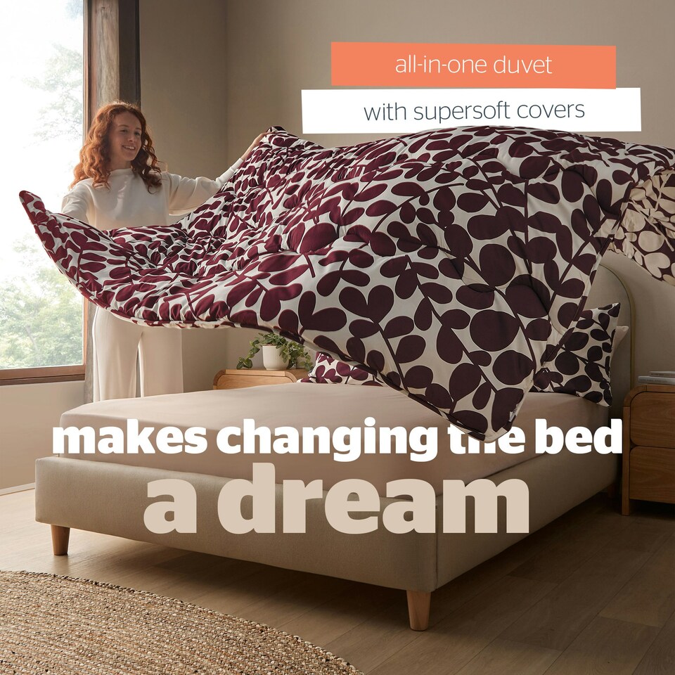 image 1 of Silentnight Coverless 10.5 Tog Duvet and Pillowcase Set, Leaf Print Purple | Single