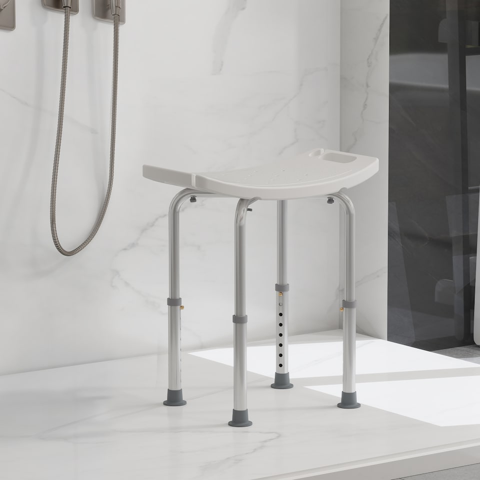 image 1 of HOMCOM Height Adjustable Shower Stool, Aluminium Shower Chair, Non-Slip Bath Stool for Elderly, Disabled, Seniors, Pregnant, White