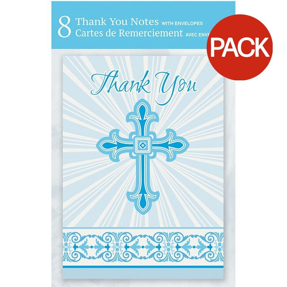 Amscan Foldable Communion Thank You Card (Pack of 8) - Blue/White - One Size