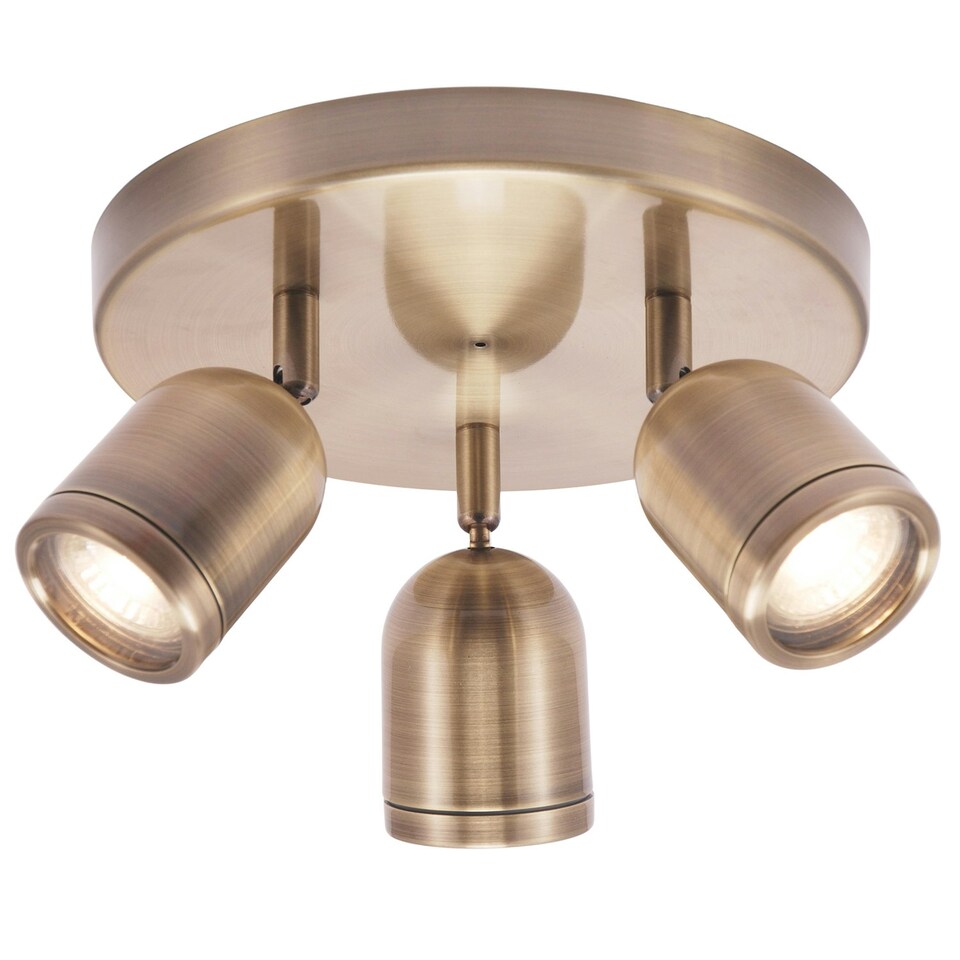 image 1 of Modern Triple Spot IP44 Antique Brass Bath Ceiling Light with Adjustable Heads Gold