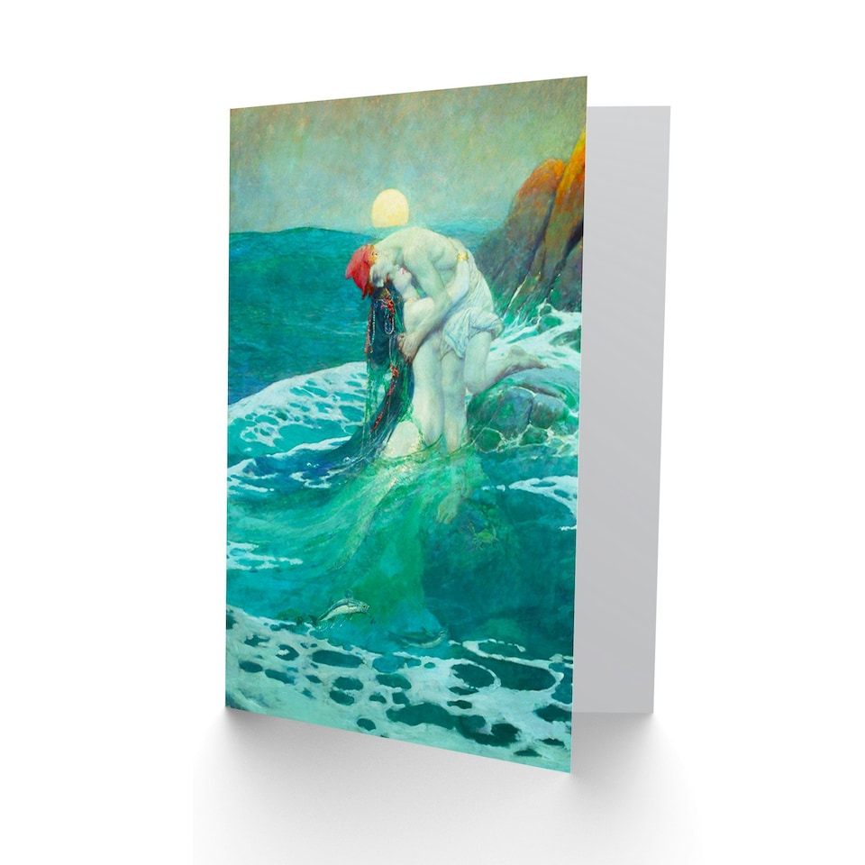 image 1 of Mermaid Lover Sunrise Seascape Romantic Painting Greeting Card