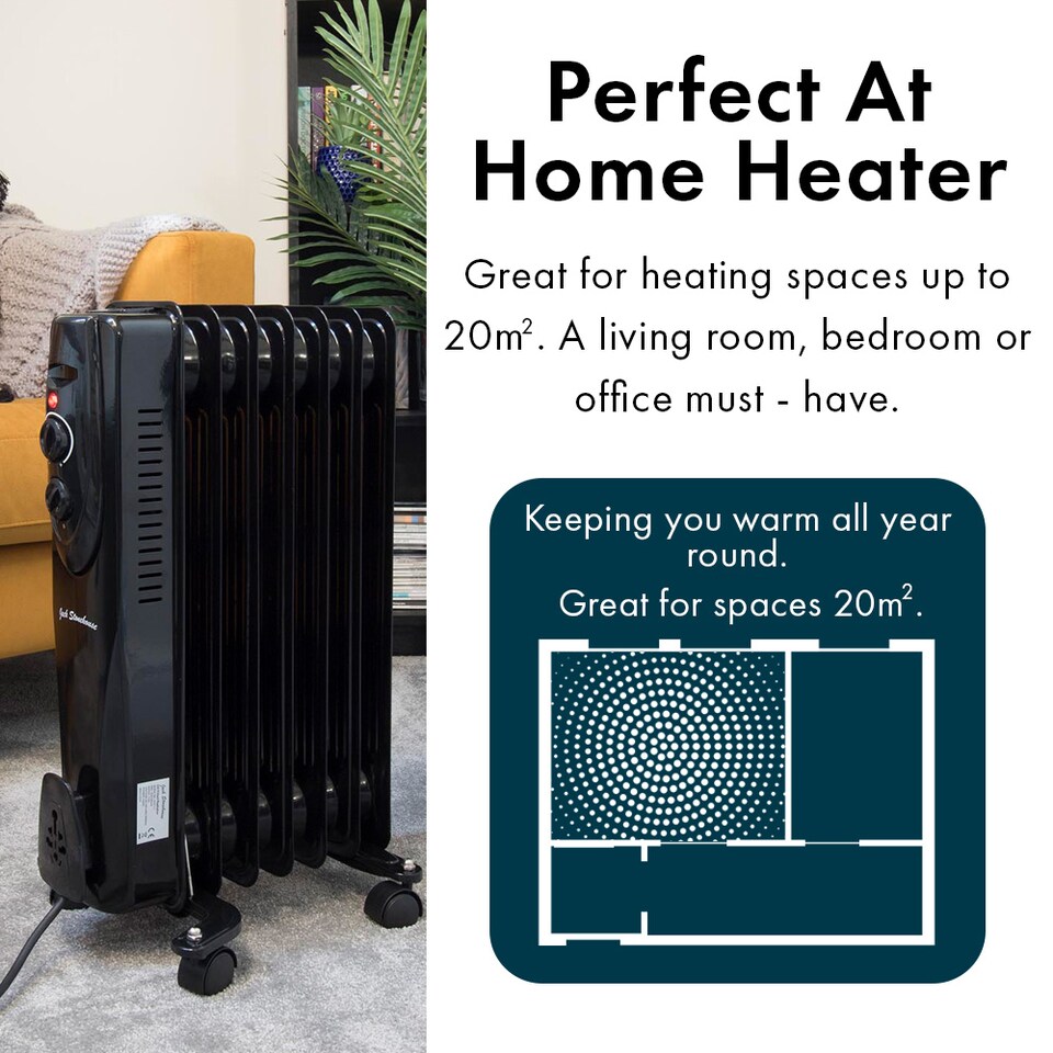 image 1 of Oil Filled Radiator 1500W  - Black Adjustable 1.5KW Heater