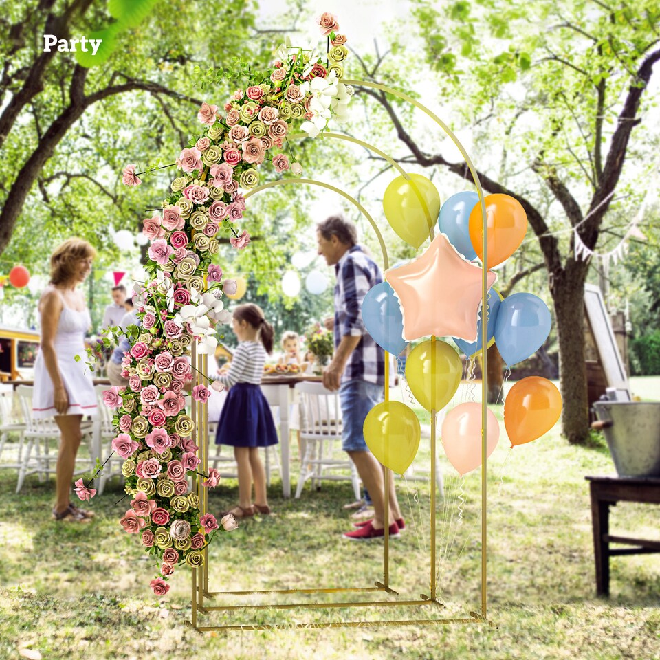 image 1 of Outsunny Wedding Arch Frame Set, 2.2, 2, 1.8 m Arch Backdrop Stand Gold Tone