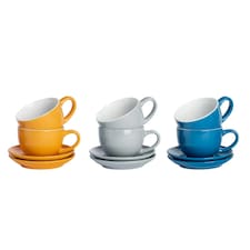 Argon Tableware 12pc Coloured Cappuccino Cup & Saucer Set - 250ml - Yorkshire - Coffee Cup Latte Cup Drinking Cup