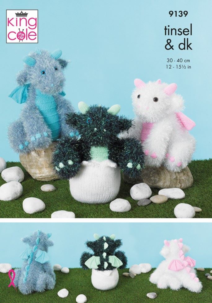 King Cole Big Value Baby DK & Tinsel Chunky Knitting Pattern 9139, Toys - 30 - 40 cm