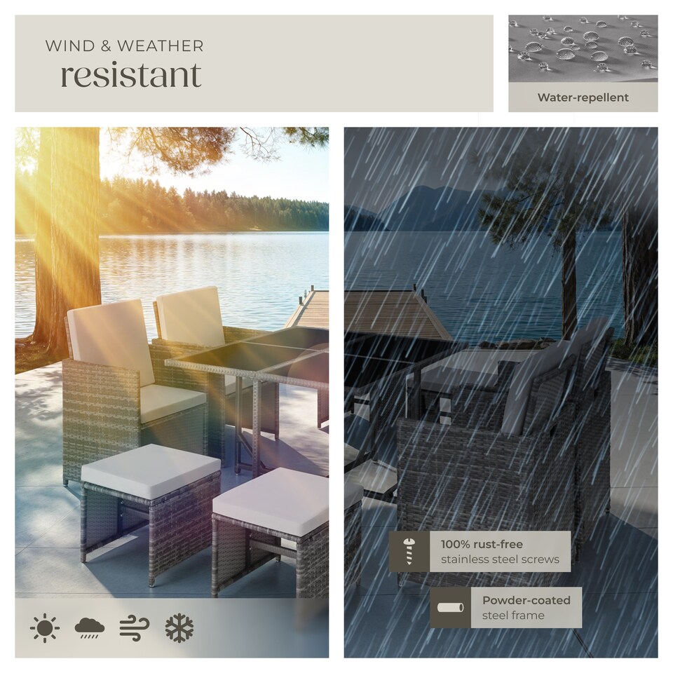 image 1 of Garden Table and Chairs Bilbao - 8 seats, weather & UV-resistant, rain cover | Grey | grey | 53 x 53 x 87 cm | 1