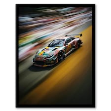 Motorsport Sports Car Racing Motion Blur Black Framed Wall Art Print A4