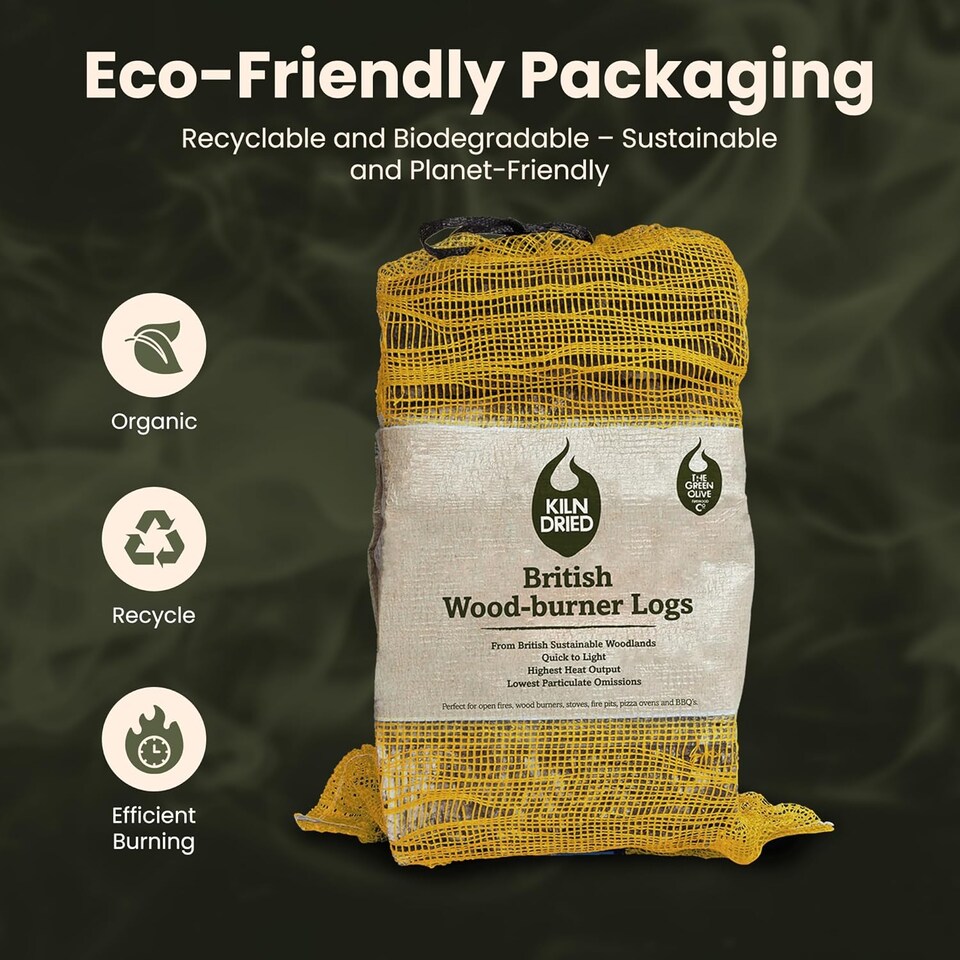 image 1 of Green Olive Kiln Dried Logs (6kg or 27Litre) for Wood Burners, Log Burner Stoves, Camping Fire Pit and Stoves, Low Moisture, Long-Lasting, High Heat, UK Firewood | Brown | 6 | 1