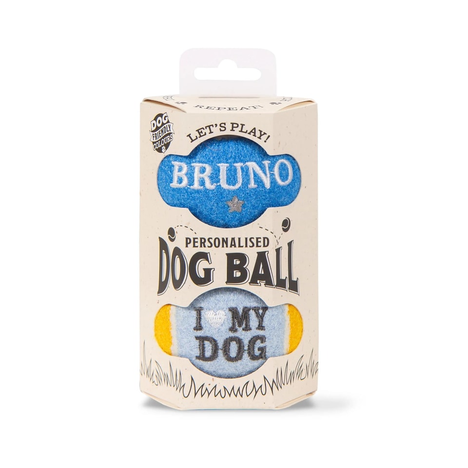 image 1 of Pre-Personalised Dog Ball Gift Pack 2pcs Blue Bruno