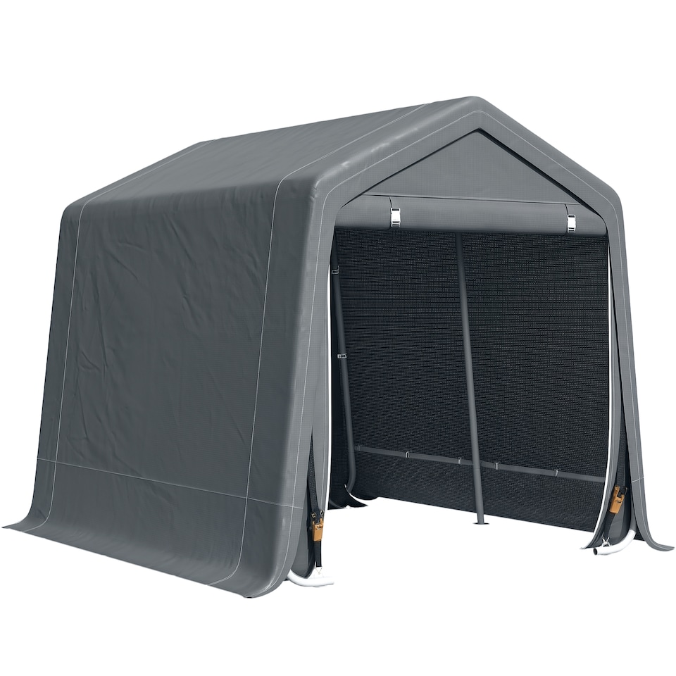 image 1 of Outsunny 9 x 7.5 ft Outdoor Garden Storage Shed, Waterproof Bike Tent with Double Rollup Zipper Door, Metal Frame, Portable Shed Shelter Carport for Motorcycle Garden Tools Dark Grey