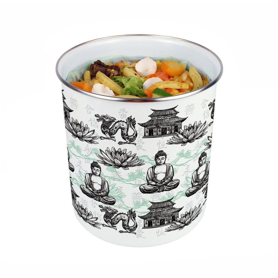 image 1 of Asian Style Food Waste Caddy - Metal 2L Decorative Kitchen Compost Bin