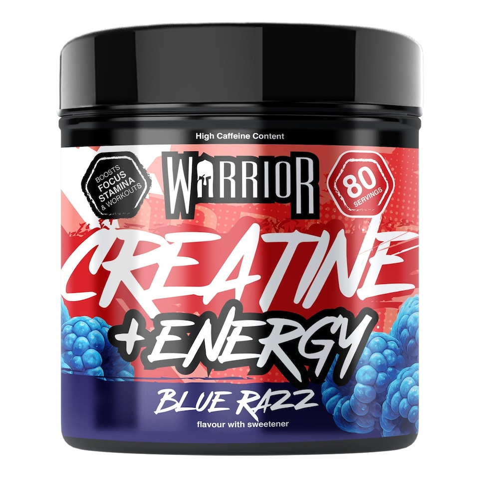 image 1 of Warrior Creatine + Energy – 3g Creatine, 80mg Caffeine & B-Vitamins for Strength, Focus & Stamina – Blue Razz, 360g (112 Servings)