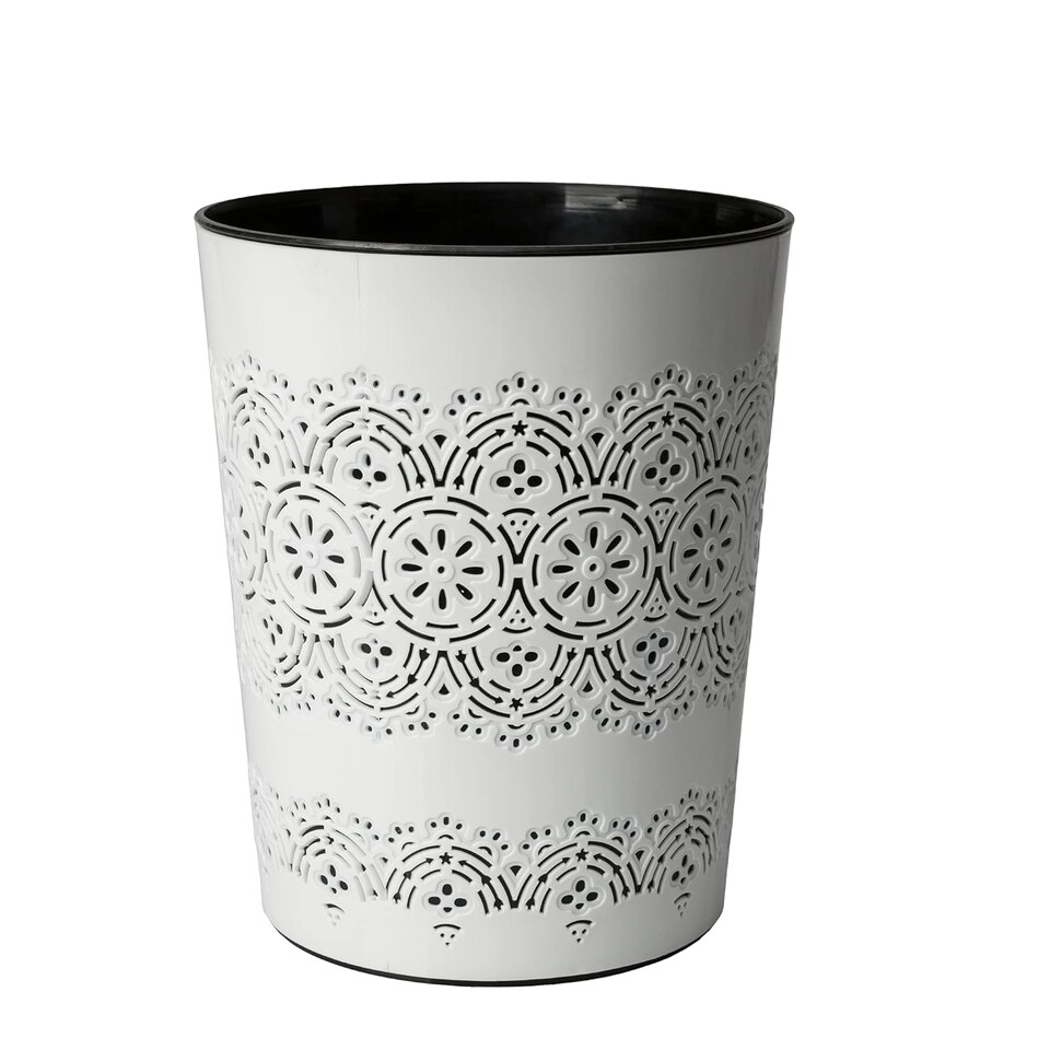 image 1 of Blue Canyon White Flora 9L Waste Bin Stylish Plastic Rubbish Container for Office Kitchen Bathroom and Home Use