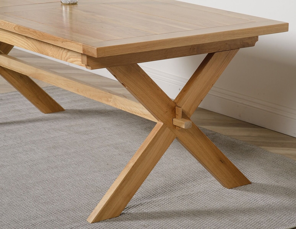 image 1 of Vermont 200 - 240cm Cross Leg Large Oak Extending Dining Table | Brown | Light Oak