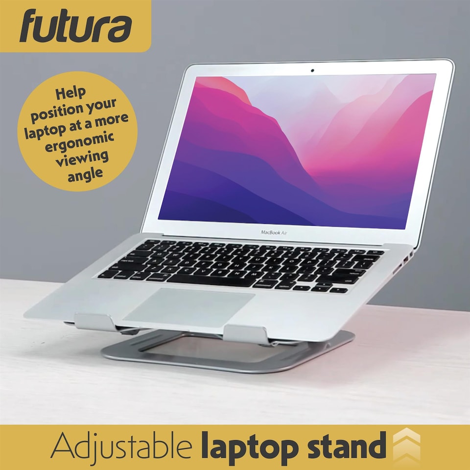 image 1 of Futura Laptop Stand Adjustable Portable Riser, Silver Foldable Aluminium Holder for MacBook AirPro and 11 to 17 inch Laptops | Silver | Silver | One Size | 1