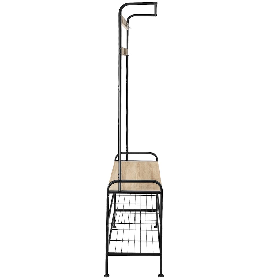 image 1 of Coat Stand - shoe rack, seat, 2 shelves and 9 coat hooks | Brown | industrial wood light, oak Sonoma | One Size | 1