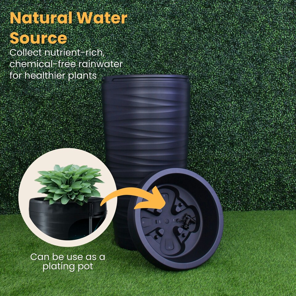 image 1 of Water Butt Kit with Tap, Diverter & Bio Cleaner –  Rainwater Collector for Garden, Balcony & Terrace – Durable Plastic Water Storage Tank Black | 240L