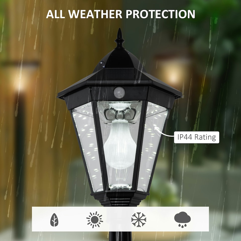 image 1 of Outsunny Outdoor Solar Powered Lantern Lamp Garden Lamp Post Light Black