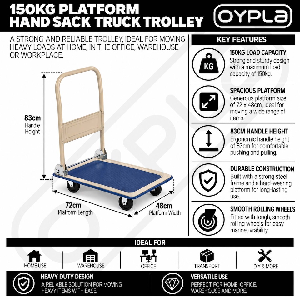 image 1 of 150kg Platform Hand Sack Truck Trolley Transport Heavy Duty