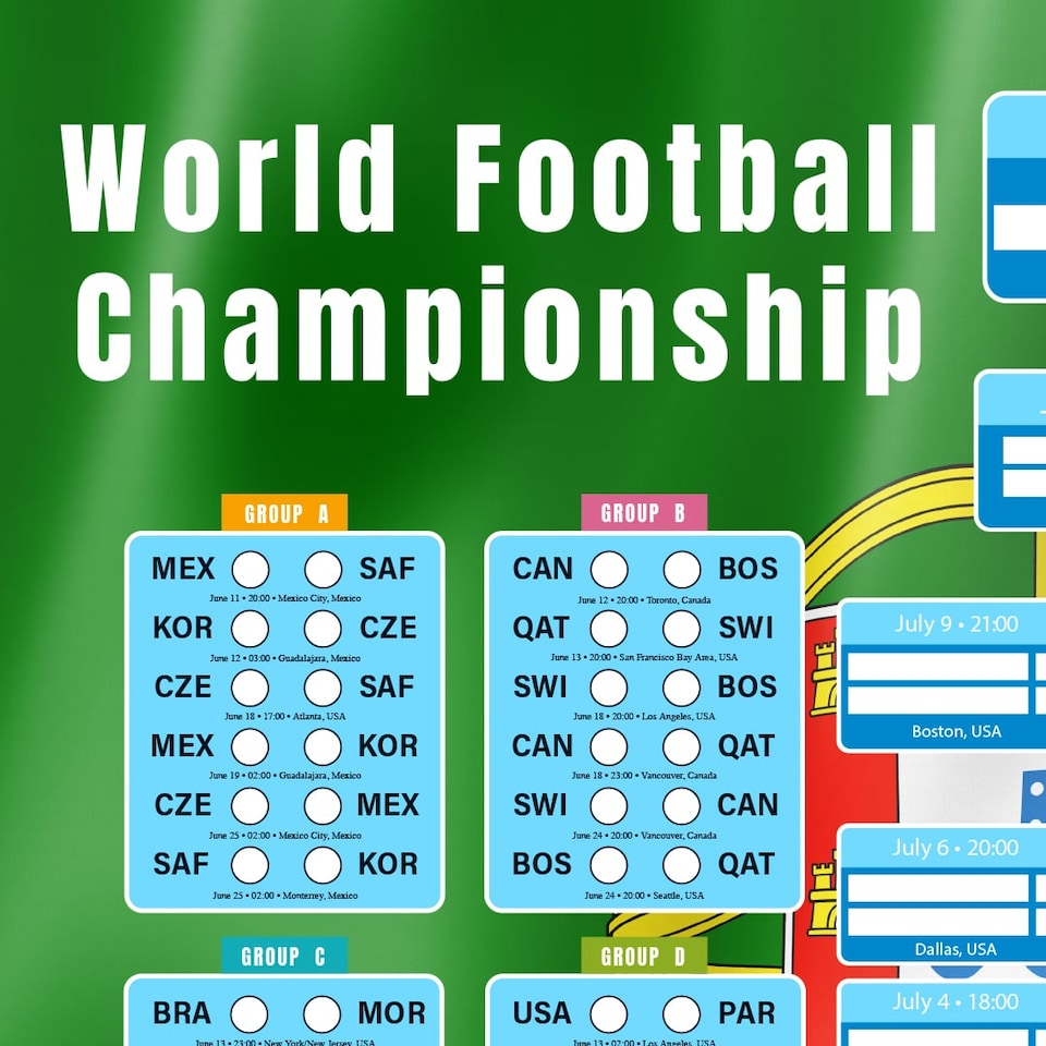 image 1 of Portugal Flag World Football Championship Cup 2026 A3 Fixture Wall Chart