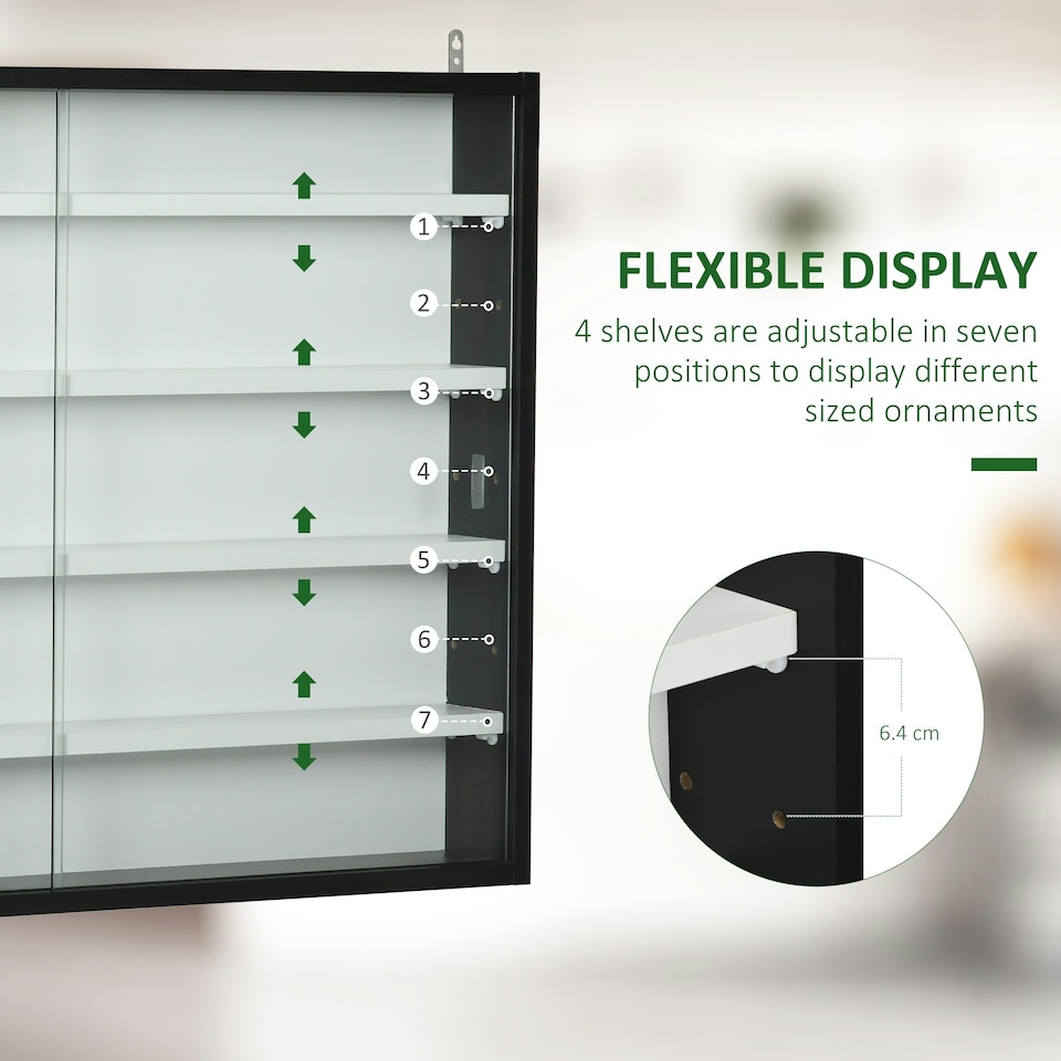 image 1 of HOMCOM 5-Tier Wall Display Shelf Unit Cabinet w/ Shelves Glass Doors
