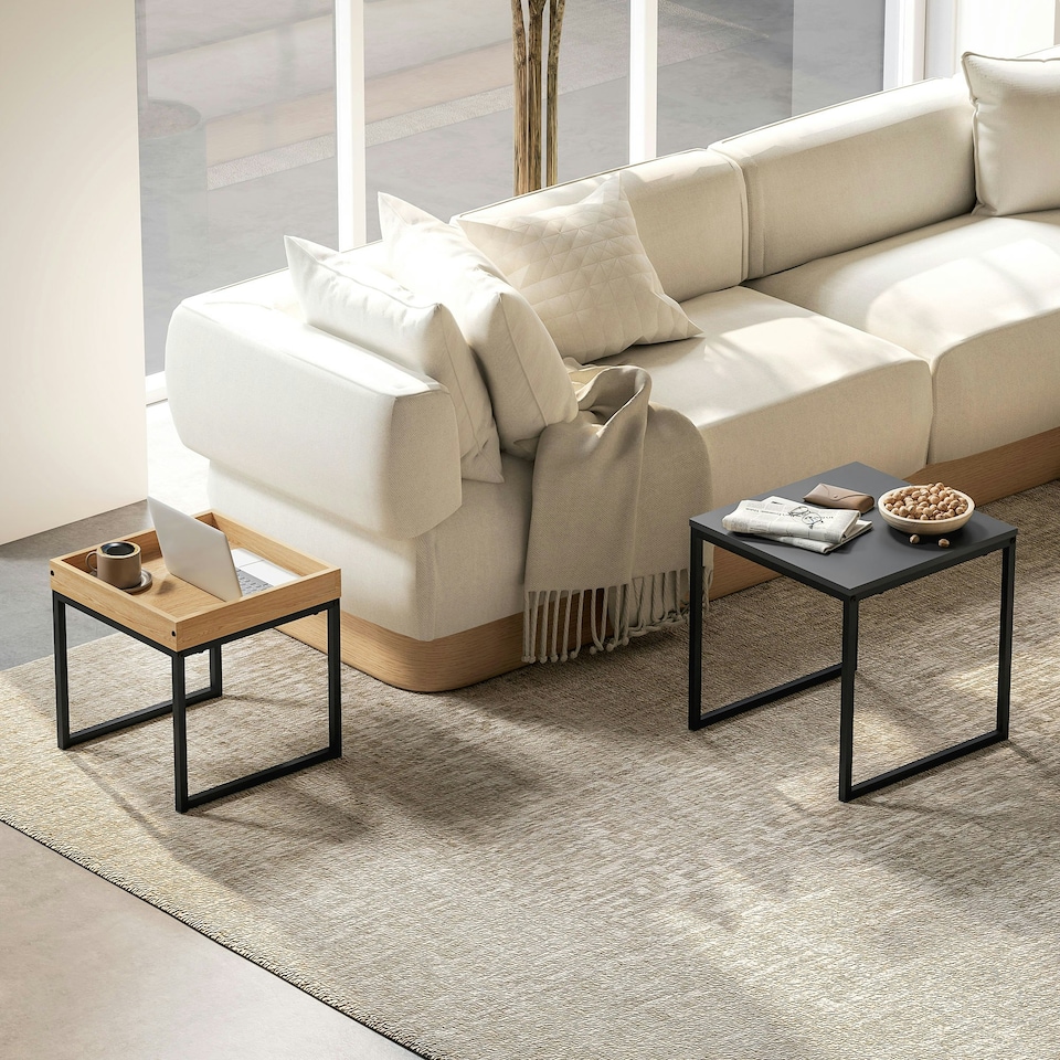 image 1 of HOMCOM Modern Coffee Table Set Square Nest of Tables for Small Space Black