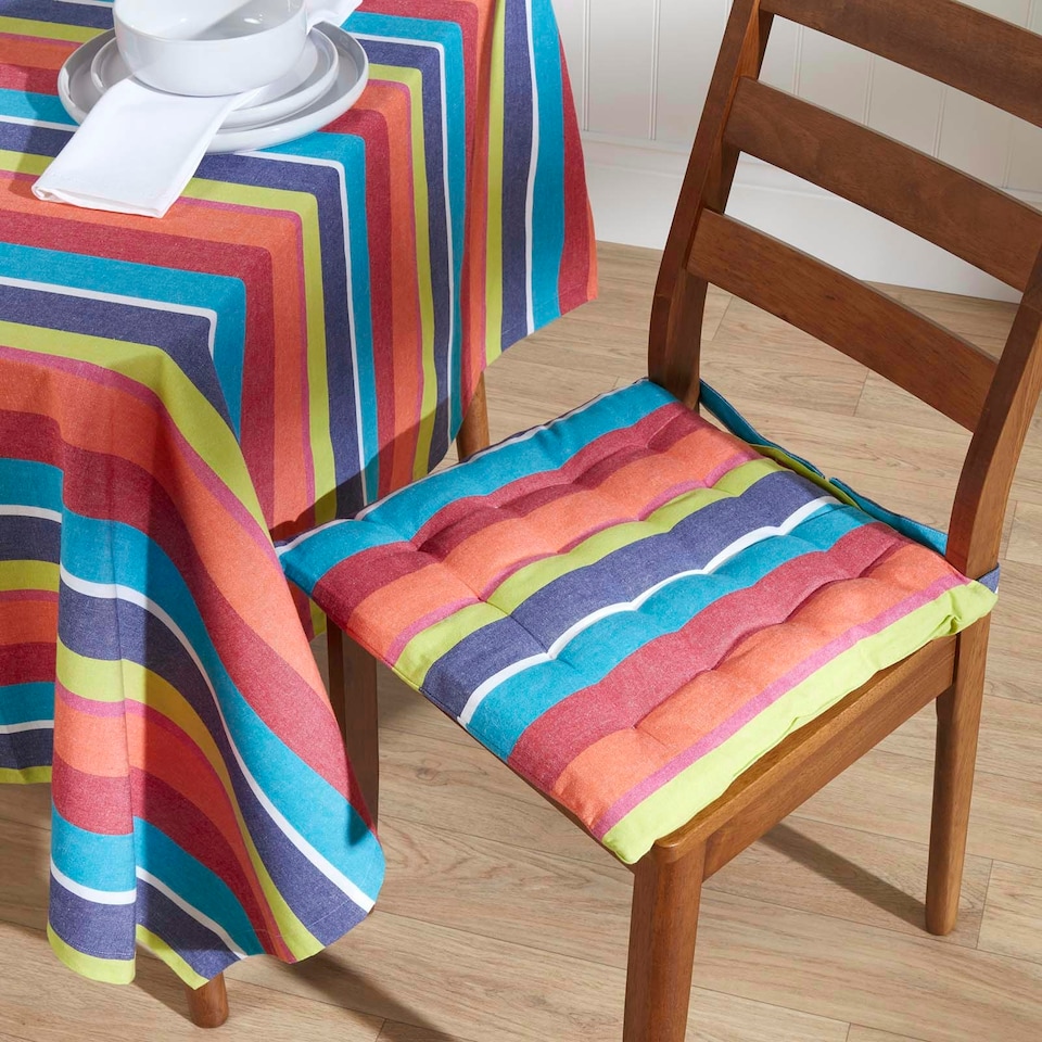 image 1 of Homescapes Seat Pad Luxury 100% Cotton Stripe Indoor Outdoor Garden Dining Cushion Multi | 40 x 40 cm