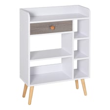 HOMCOM Bookcase, Freestanding Book Shelf with Storage Drawer, 6 Shelves and Wood Legs for Home Office Display, White and Grey, 24D x 60W x 86.8H cm