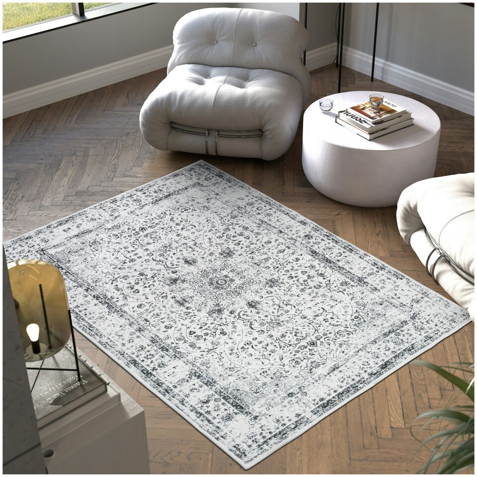 image 1 of Washable Rug Aliya - different sizes, oriental pattern, non-slip underside, non-allergenic short pile Grey | 170 x 120 cm
