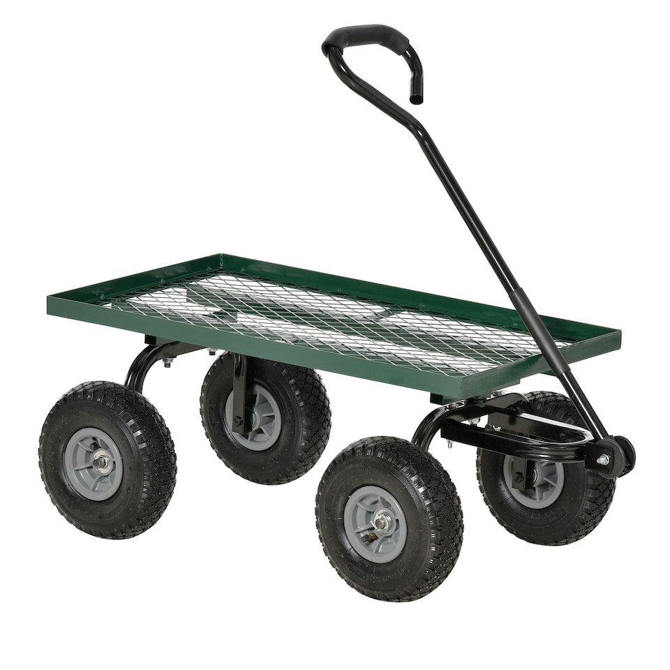 image 1 of Garden Trolley Cart with Pneumatic Wheels and Rotating Handle, Green | Green | Green