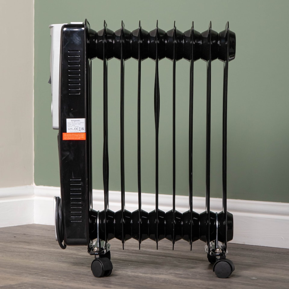 image 1 of 2000w 2kw 9 Fin Slimline Black Oil Filled Radiator Heater with Adjustable Thermostat