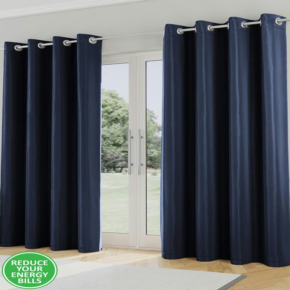 image 1 of Supersoft Navy Curtains 66 x 54 inch (168 x 137 cm) Room Darkening Eyelet Thermal Noise Reducing Curtains for Bedroom and Living Room