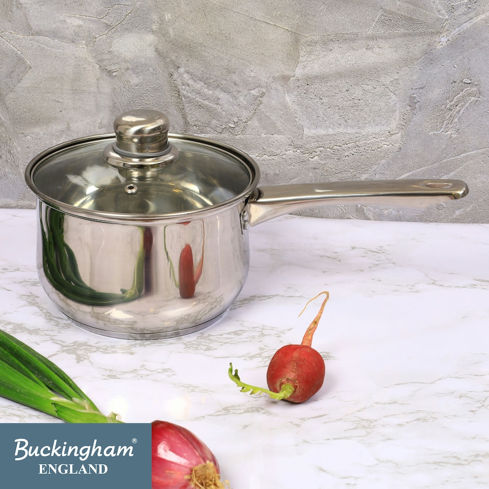 image 1 of Buckingham Stainless Steel Deep Saucepan 16 cm / 2 Litre , Glass Lid Silver