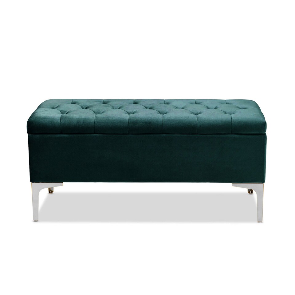 image 1 of Modena Storage Ottoman Bench, Ottoman Footstool with Legs, 120cm Plush Velvet Upholstered End of Bed Bench, Emerald Green