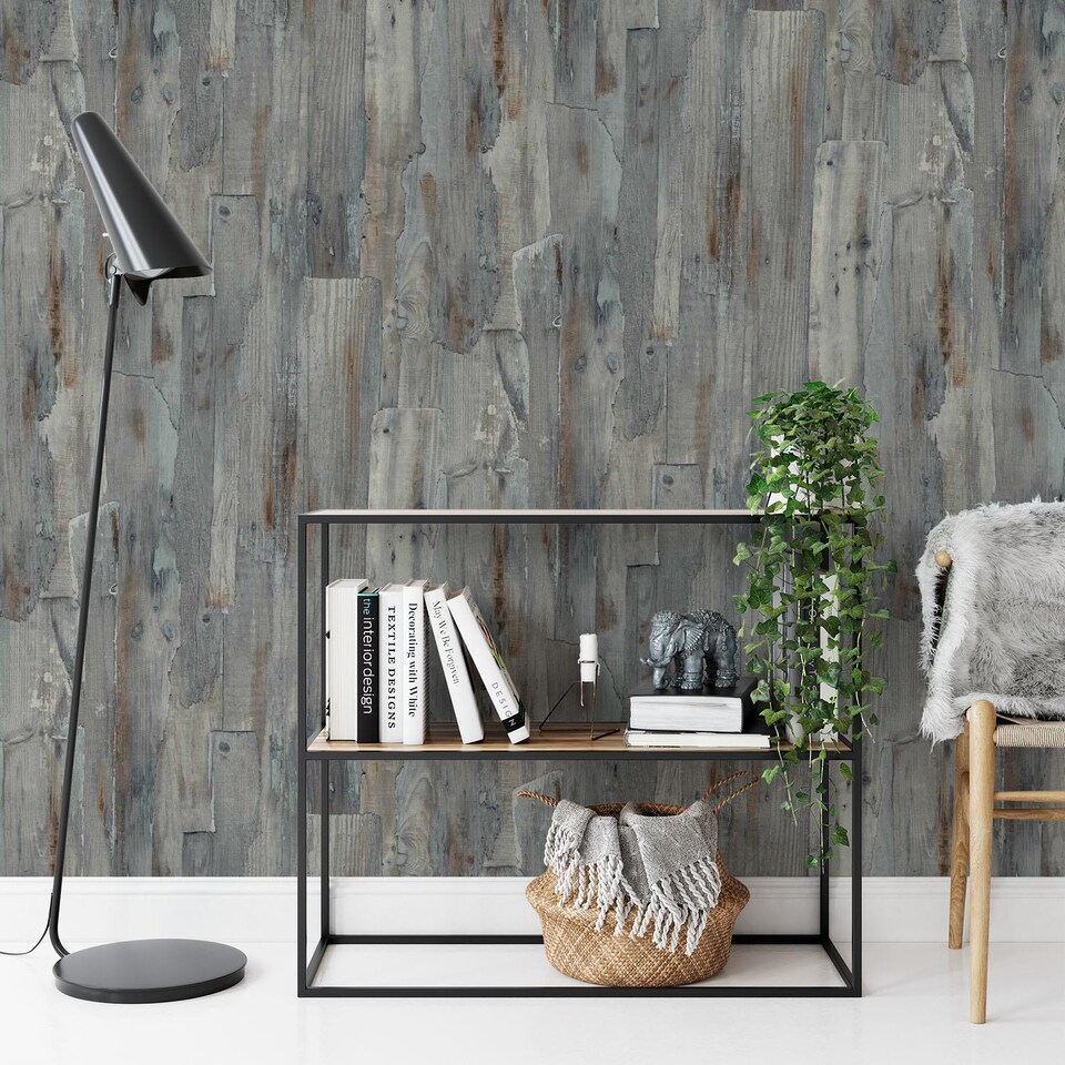 image 1 of Wood Effect Wallpaper Grey Blue Teal Paste The Wall Vinyl Weathered Panel