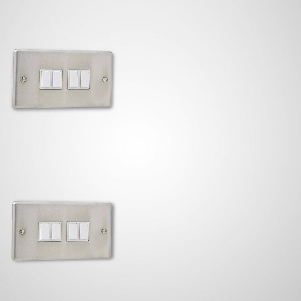 image 1 of British General Stainless Steel 10A 4-Gang 2-Way Light Switch Plate | White | 2