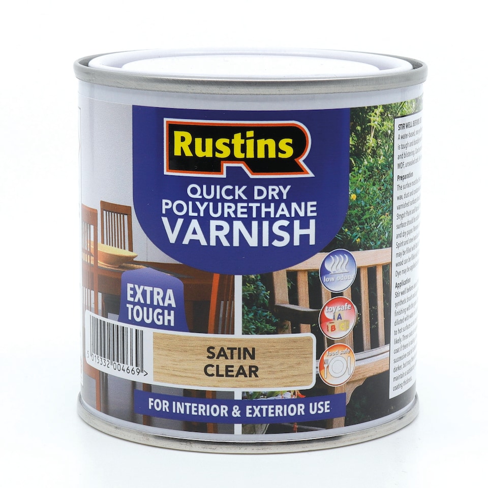 image 1 of Rustins Quick Drying Polyurethane Varnish Satin Clear 250ml | Clear | Clear | 250ml | 1