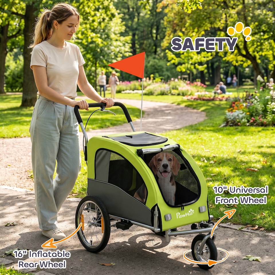 image 1 of PawHut 2 in 1 Pet Stroller Dog Bike Trailer for Medium Dogs, Green