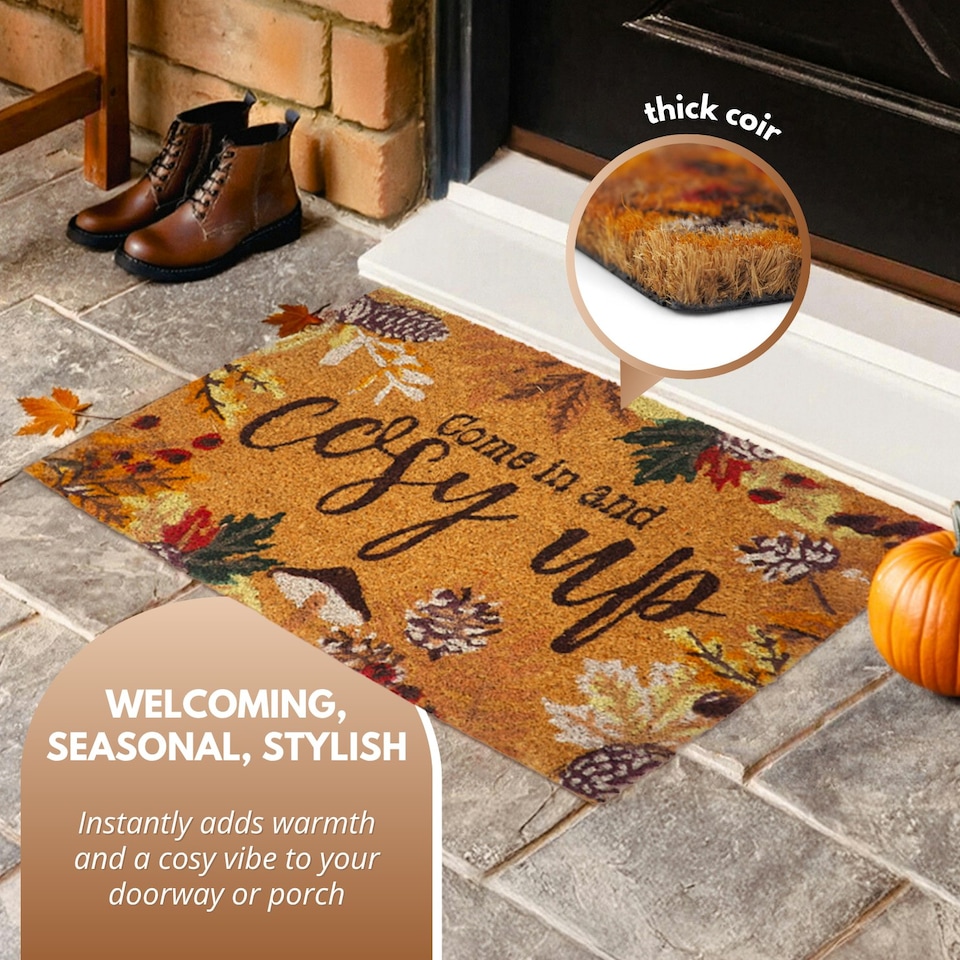 image 1 of Marco Paul Multicoloured Coir 'Cosy Autumn' Doormat 60x40cm Seasonal Entryway Mat