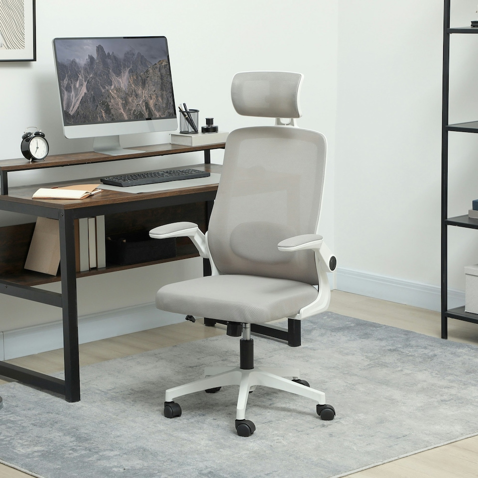 image 1 of HOMCOM Executive Mesh Office Chair with Headrest, Lumbar Support, Grey Black