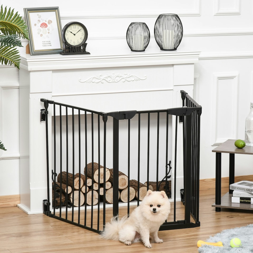 image 1 of PawHut Pet Safety Gate 3 Panels Playpen Metal Fence W/ Walk Through Door Black