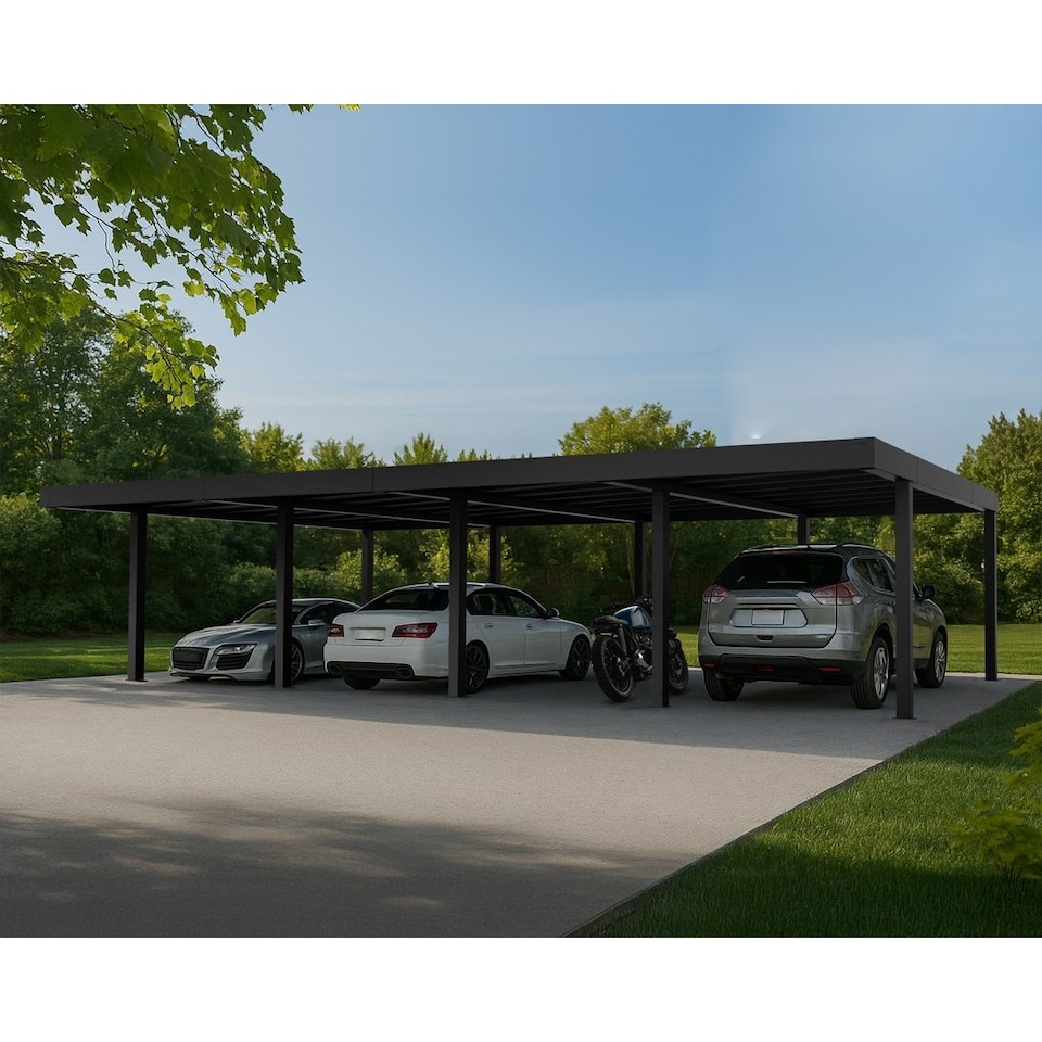 image 1 of Oslo 20 x 40 Feet Carport Kit - Black Structure Grey polycarbonate Panels - L607.5 x W596.5 x H240.5 cm