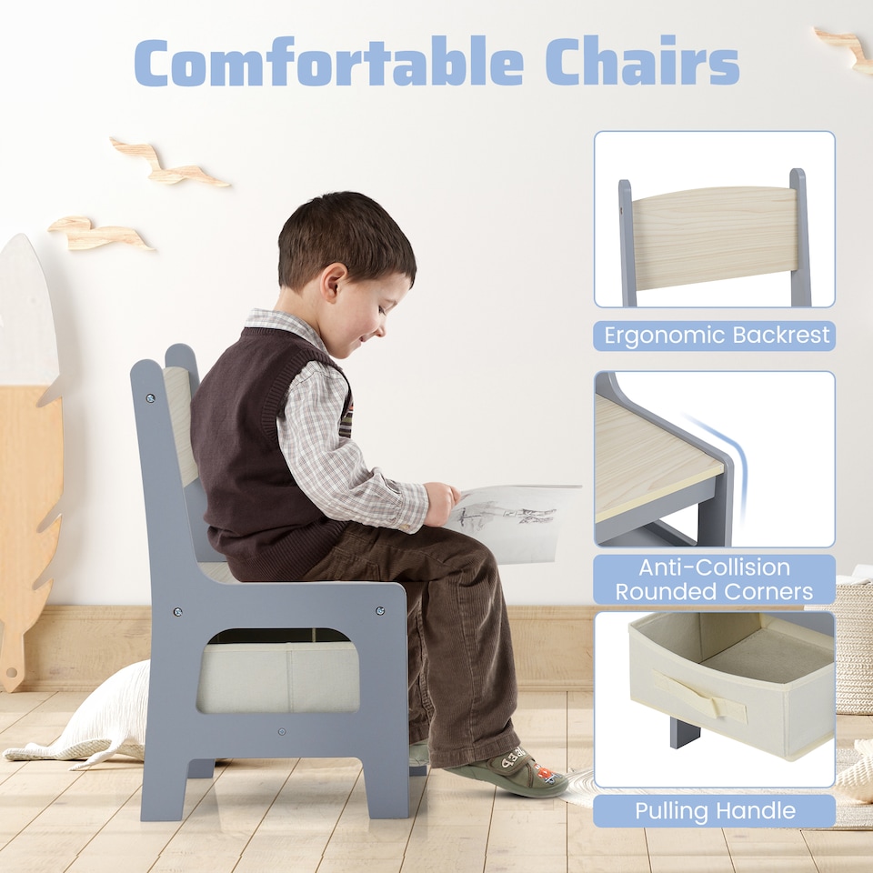 image 1 of COSTWAY Kids Table & Chairs Set 4 in 1 Toddler Table Grey