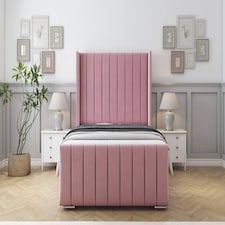Sloomy Melbourne Pink Plush Bed Frame With Mattress With 50" Upholstered Wingback Headboard 4' Small Double