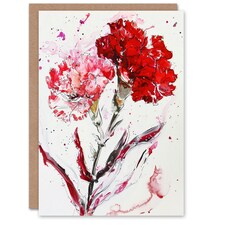 Red Carnation Flower Abstract Watercolour Him Her Birthday Card