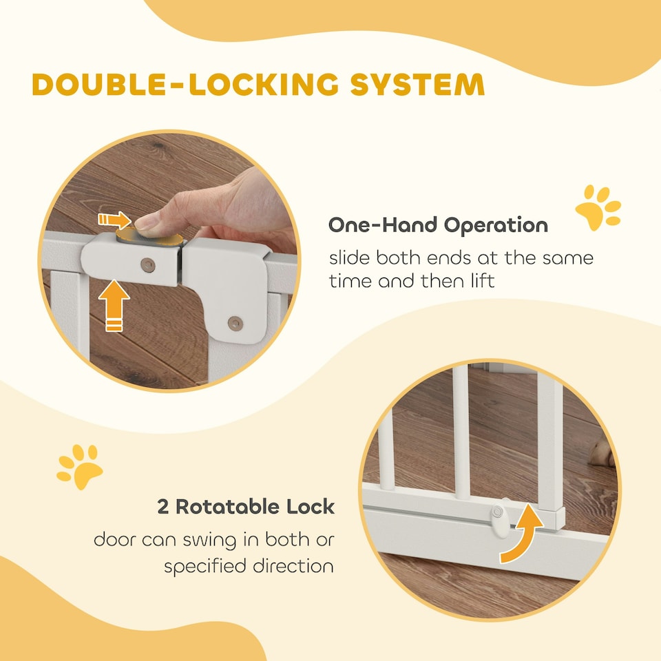 image 1 of PawHut Dog Gate Wide Stair Gate w/ Door Pressure Fit, 75-85W cm, White