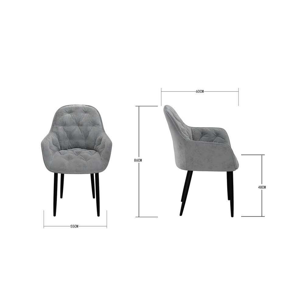 image 1 of Set Of 6 Anika Modern Velvet Dining Chair Padded Seat Metal Legs (Grey)