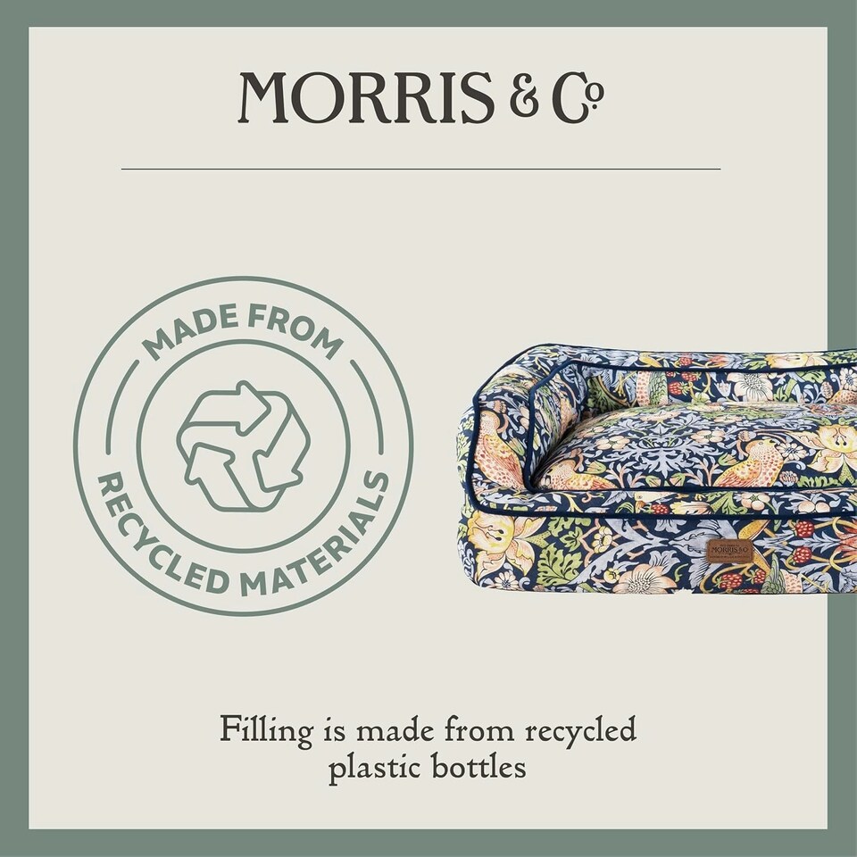 image 1 of Morris & Co Blue Strawberry Thief Dog Bed Sofa - Large Blue | L
